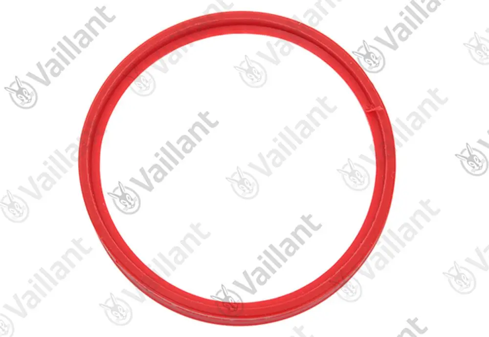 Runder roter Dichtring aus Silikon mit glatter Oberfläche, hergestellt von Vaillant. Geeignet für Anschlüsse in einem technischen Kontext.